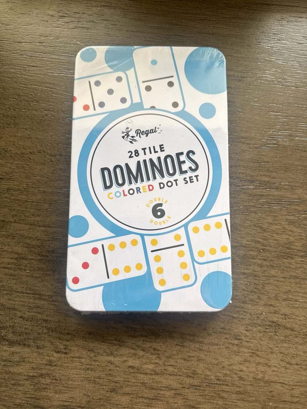 Regal Games 28 Tile Double 6 Dominoes Colored Dot Set in Tin